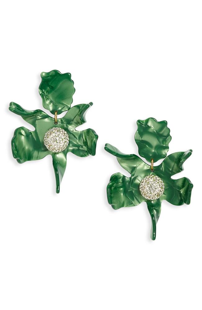 Lele Sadoughi Crystal Lily Drop Earrings in Leaf Green Cover