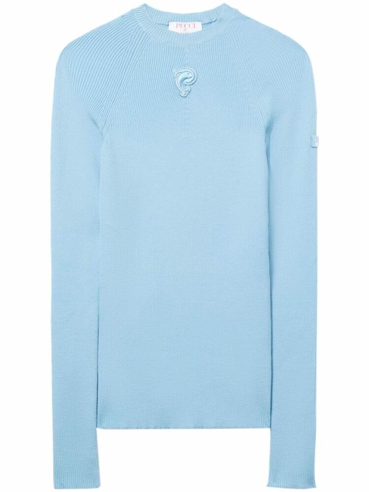 PUCCI logo-embroidered ribbed knit jumper - Blue Cover