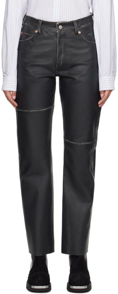 MM6 Maison Margiela Black Paneled Leather Pants Cover