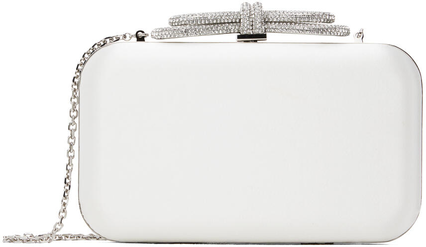 MACH & MACH White Double Bow Satin Clutch Cover