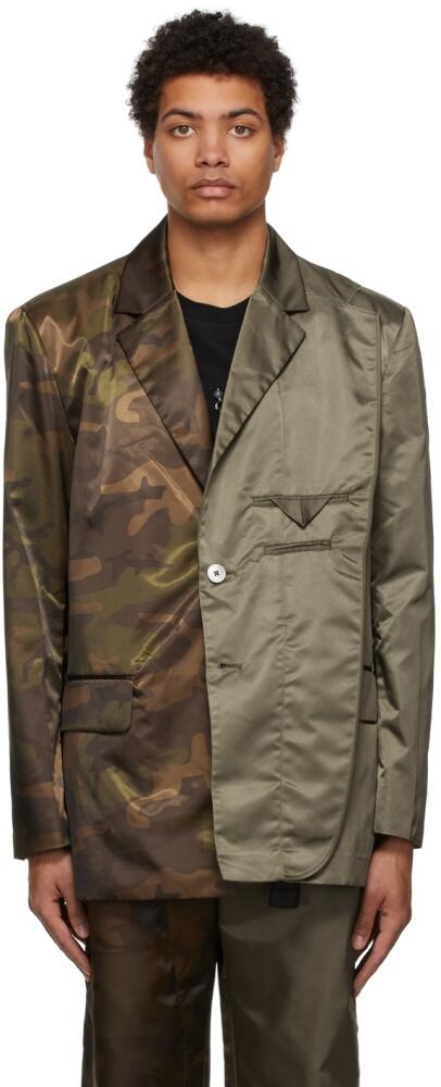 Feng Chen Wang Khaki & Brown Camouflage Paneled Blazer Cover