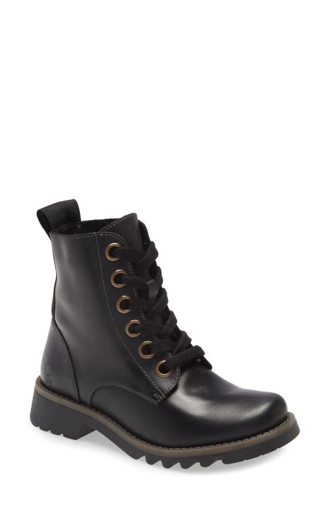 Fly London Ragi Combat Boot in Black Leather Cover