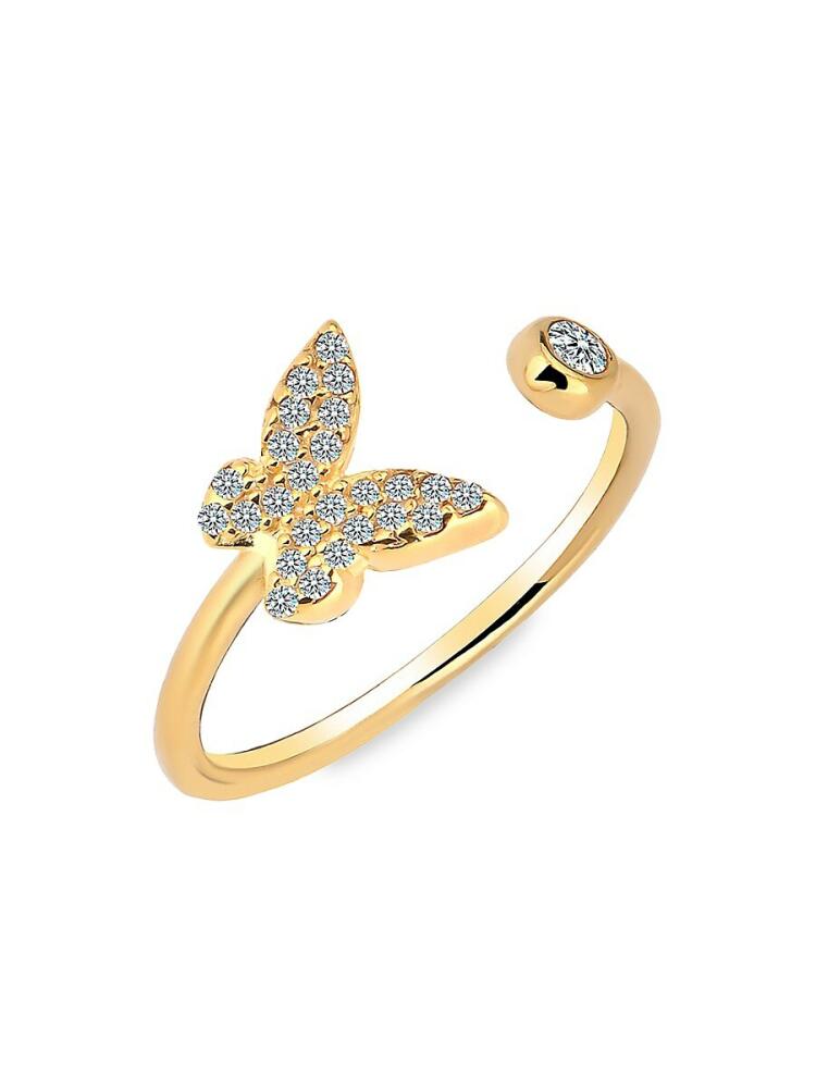 Gabi Rielle Women's 14K Yellow Gold Vermeil & Man Made Crystal Butterfly Open Ring Cover