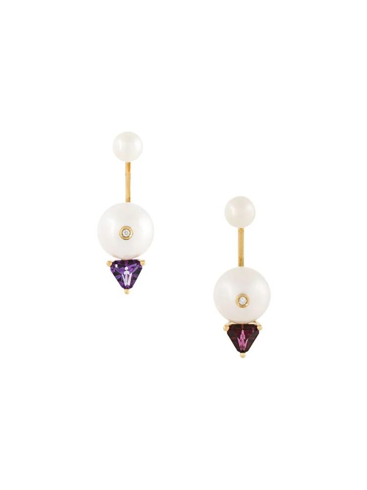 Delfina Delettrez 18kt gold Trillion diamond, pearl and topaz earrings - White Cover