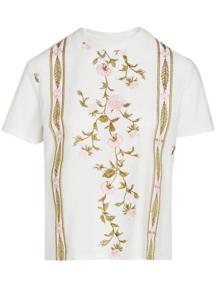 Giambattista Valli floral-embroidered cotton T-shirt - White Cover