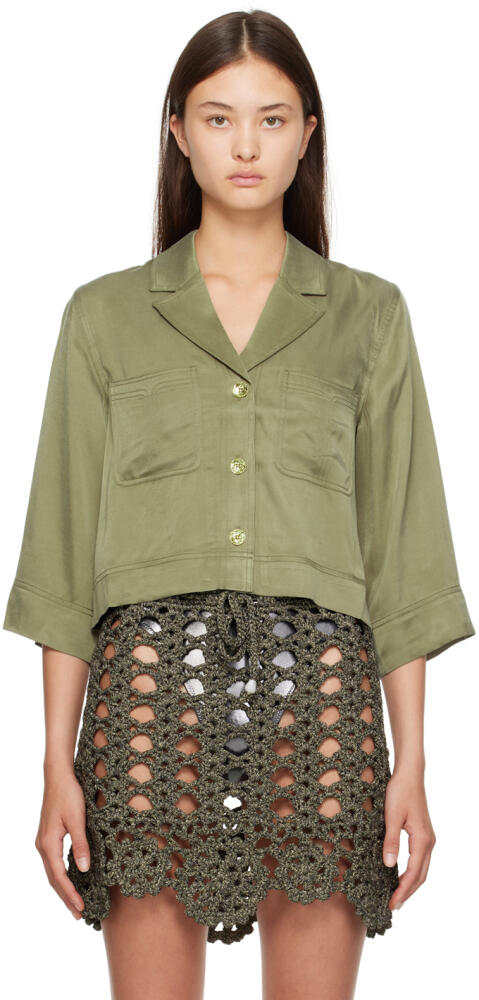 GANNI Khaki Cropped Shirt Cover