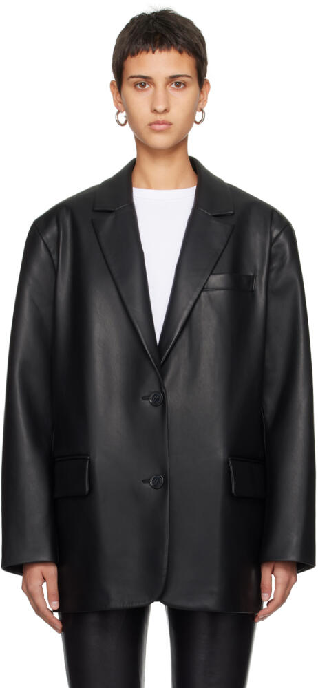 Stand Studio Black Emmie Faux-Leather Blazer Cover