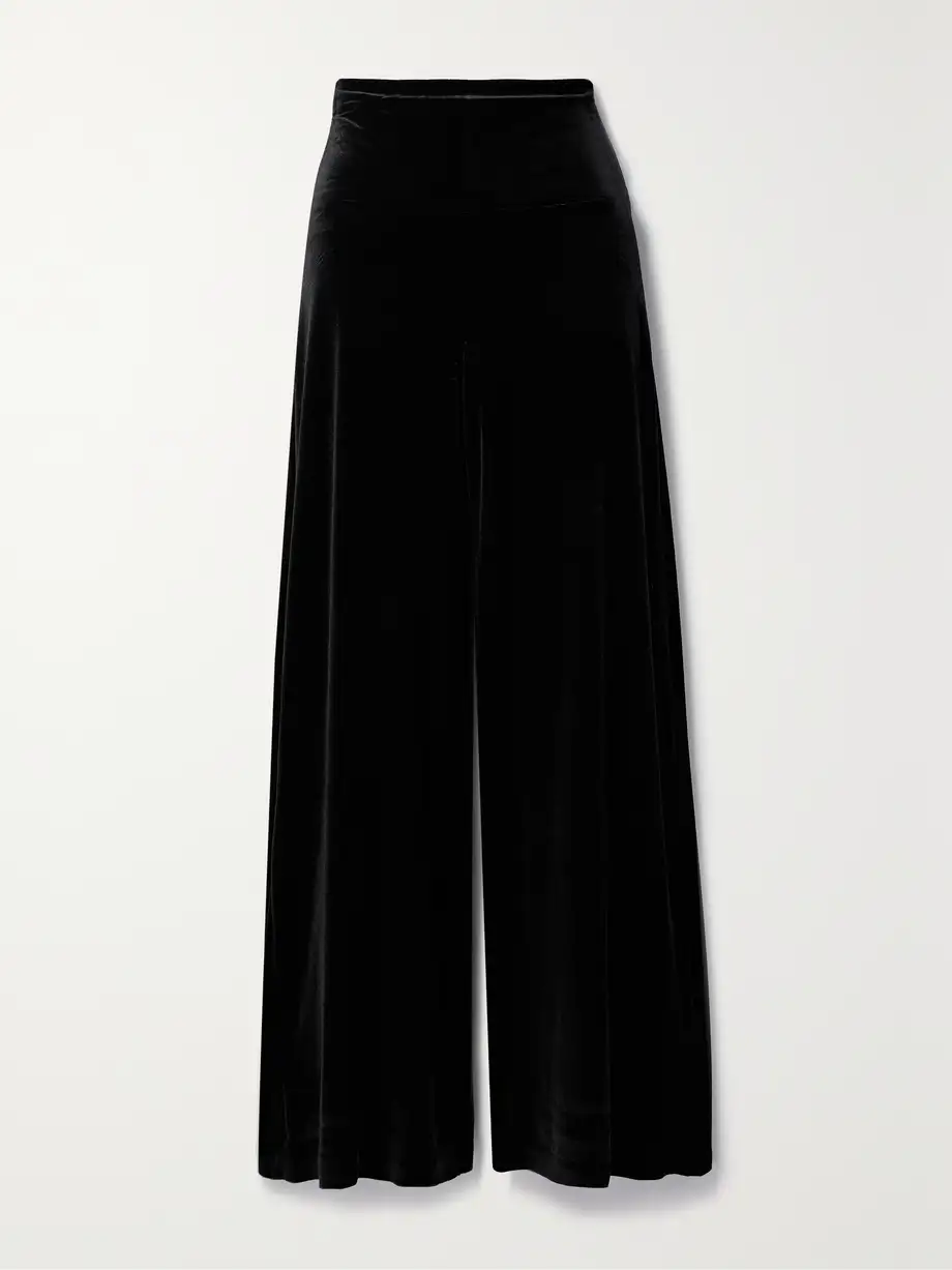 Norma Kamali - Elephant Stretch-velvet Wide-leg Pants - Black Cover