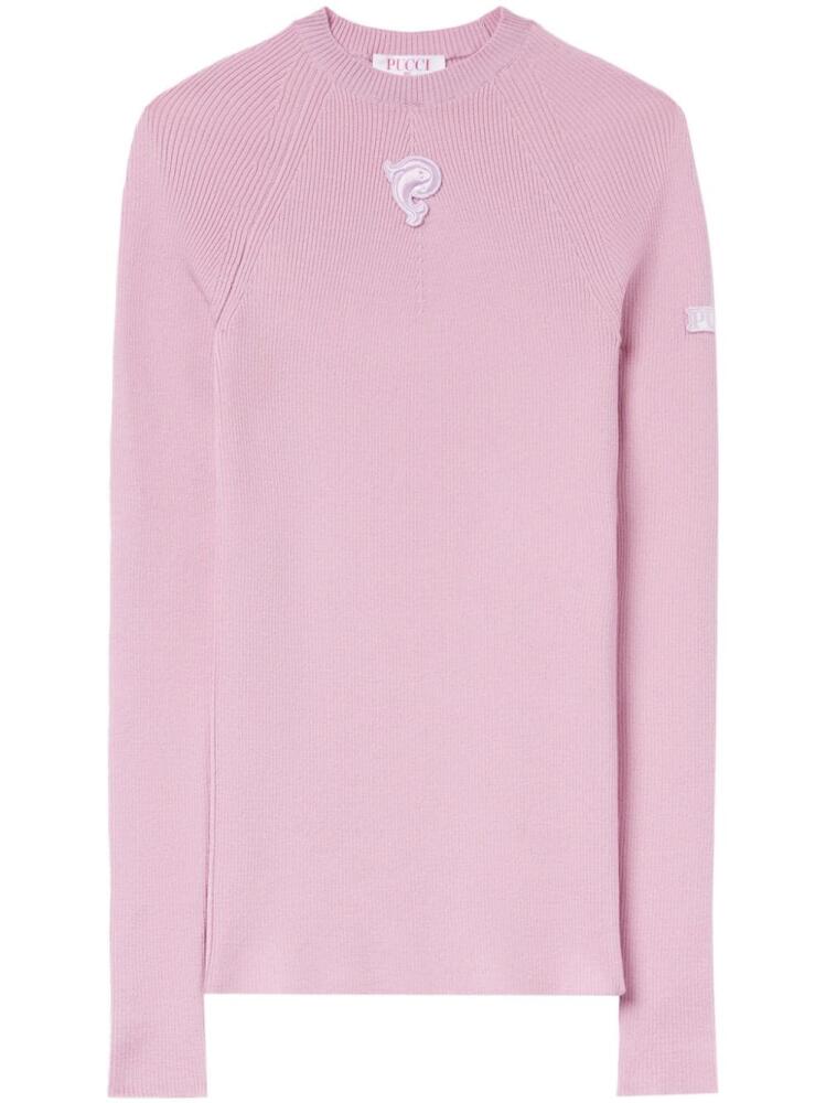 PUCCI logo-appliqué ribbed-knit jumper - Pink Cover