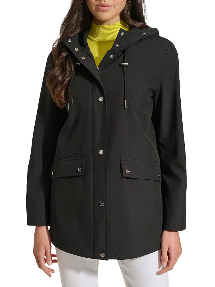 DKNY Women's Hooded Rain Jacket - Black Cover