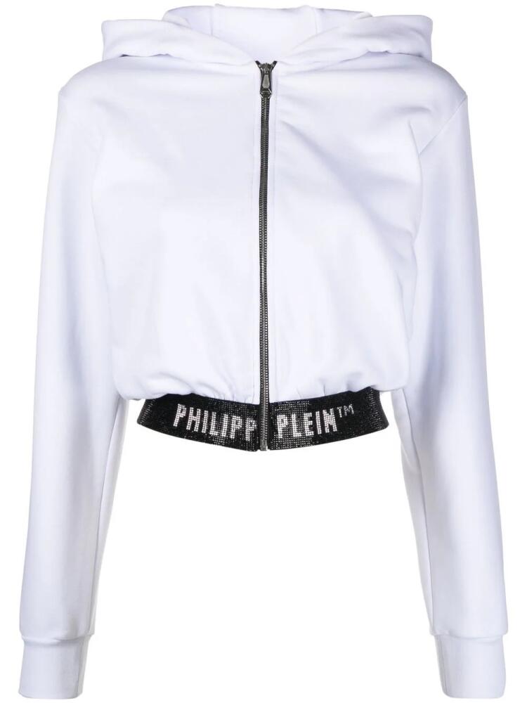 Philipp Plein logo-waistband cropped hoodie - White Cover