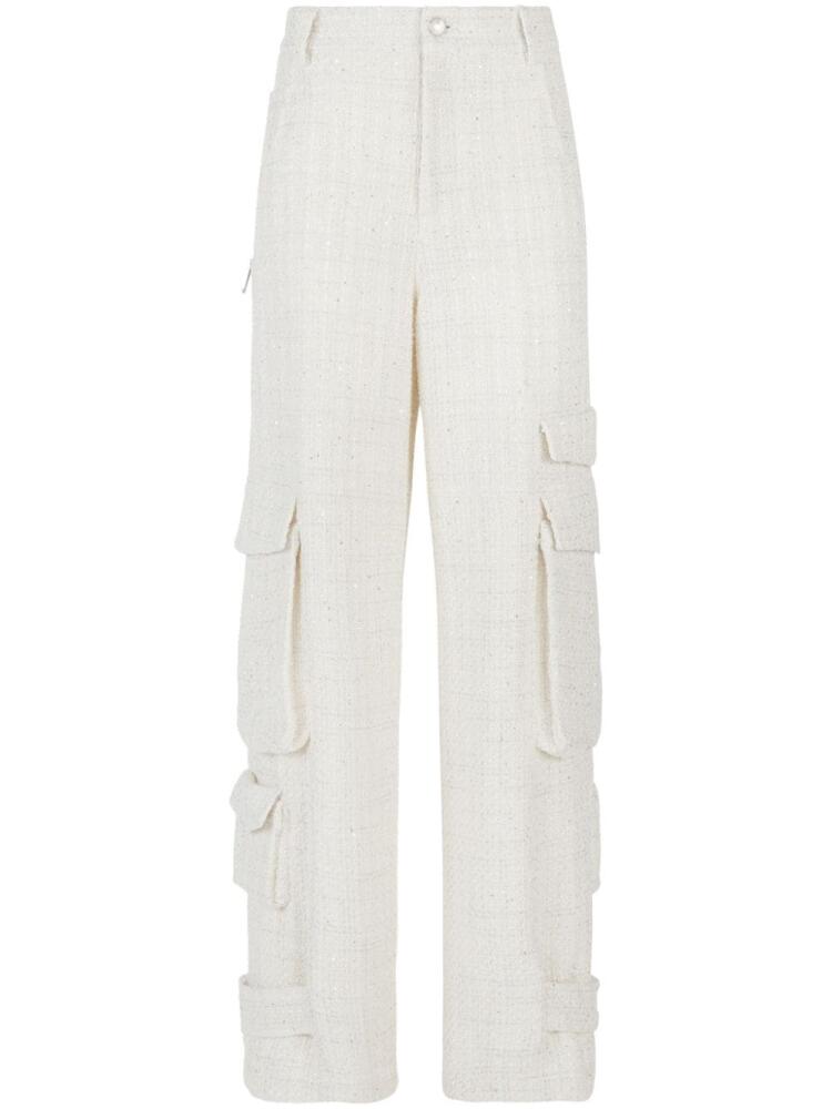 GCDS sequin-embellished tweed cargo trousers - White Cover