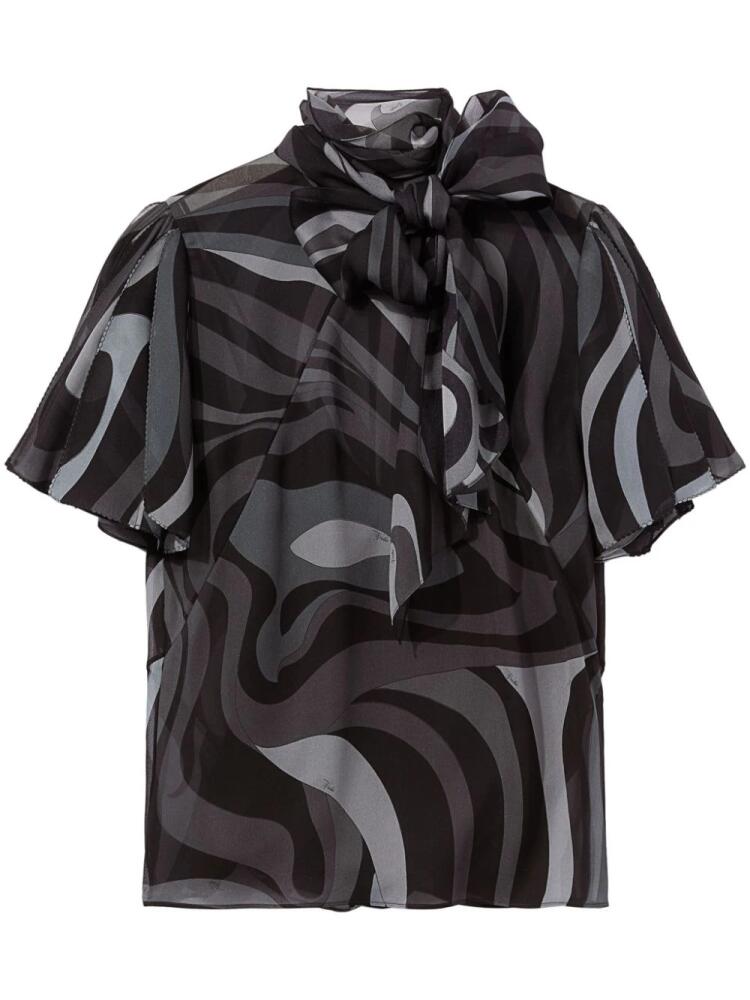 PUCCI Marmo-print silk georgette top - Black Cover