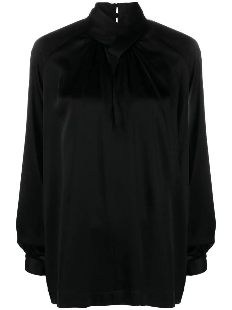 Semicouture satin-finish high-neck blouse - Black Cover