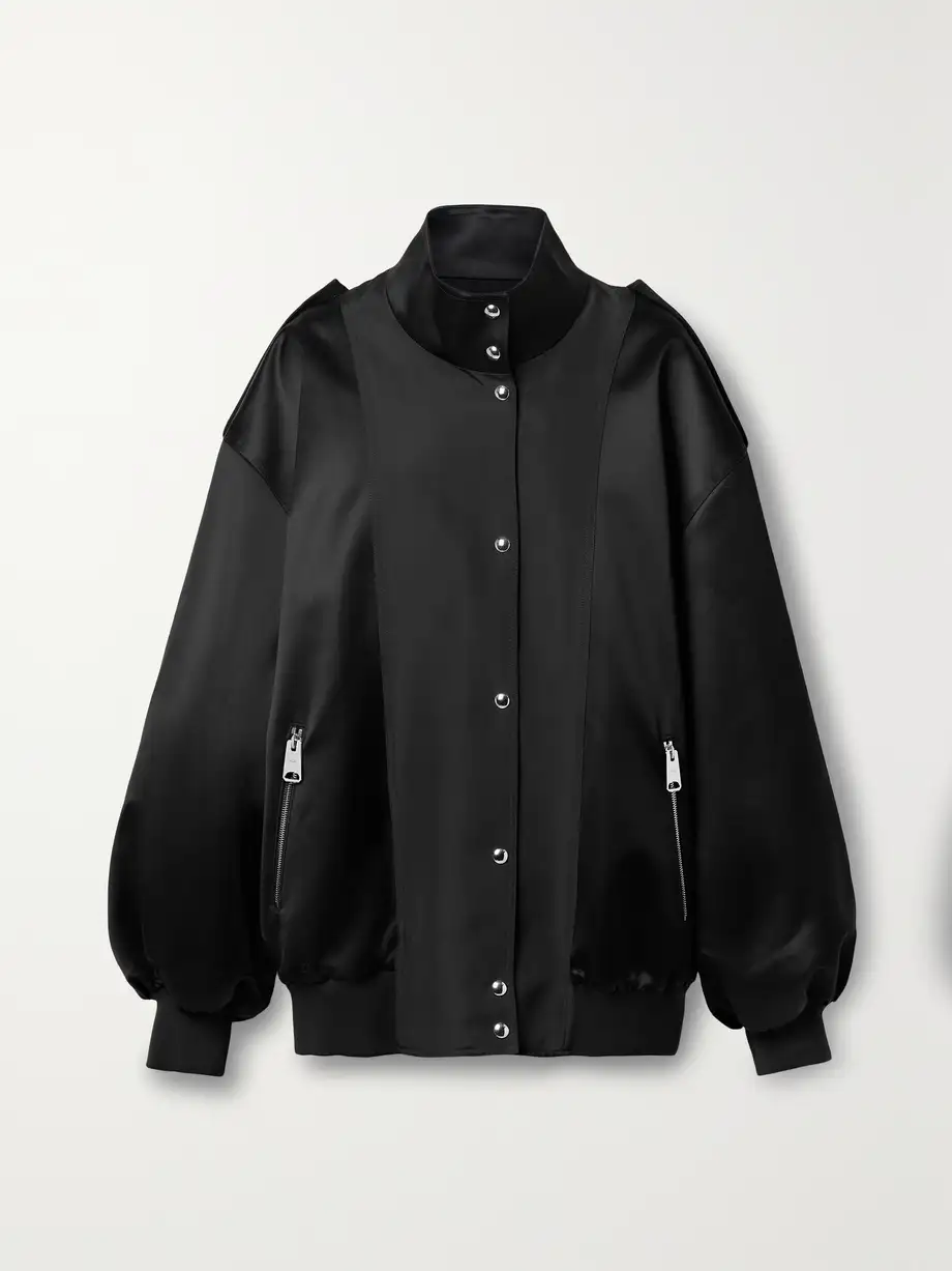 KHAITE - Farris Oversized Satin-paneled Cotton-blend Mikado Bomber Jacket - Black Cover