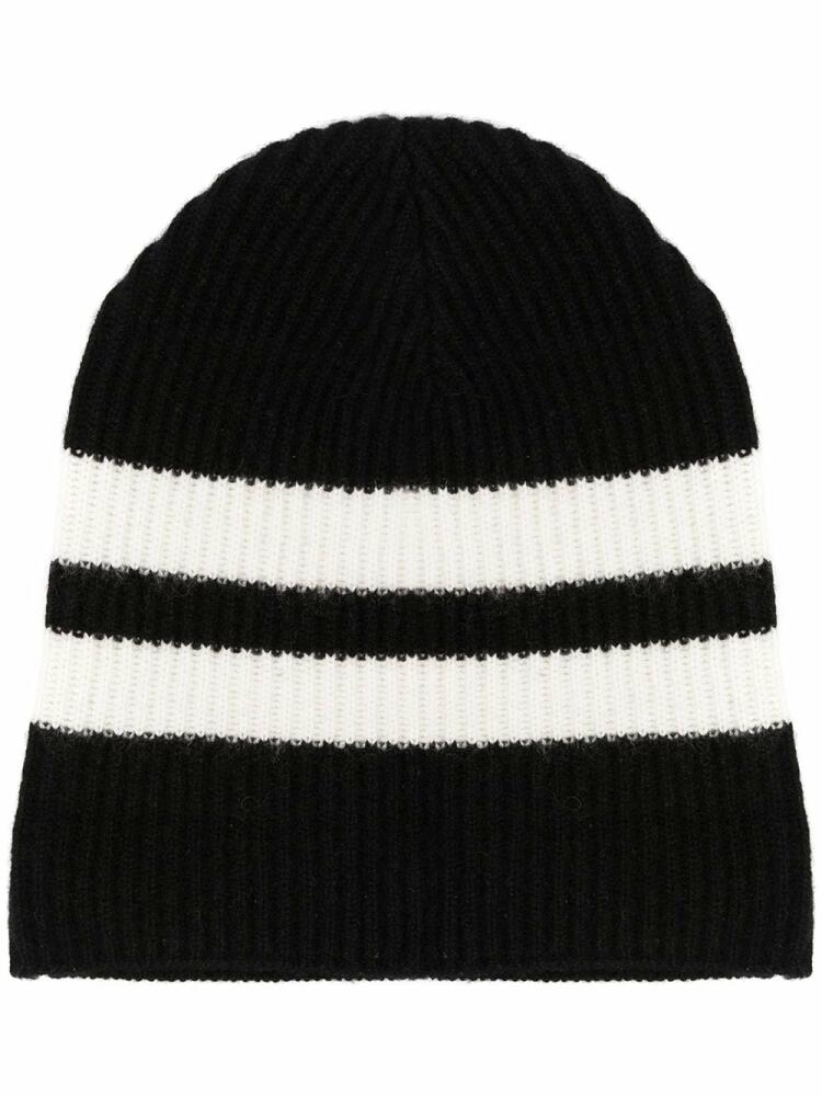 Cashmere In Love striped ribbed-knit beanie - Black Cover