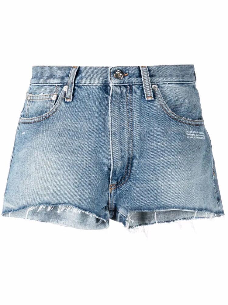 Off-White logo-print frayed-edge denim shorts - Blue Cover