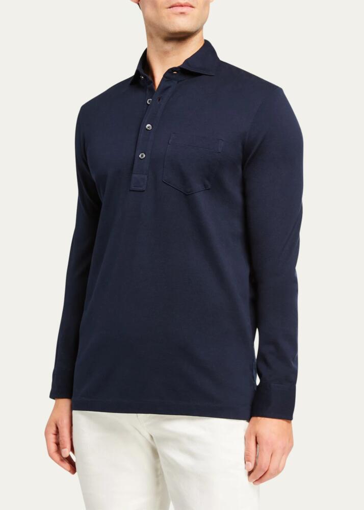 Ralph Lauren Purple Label Men's Washed Long-Sleeve Pocket Polo Shirt, Navy Cover