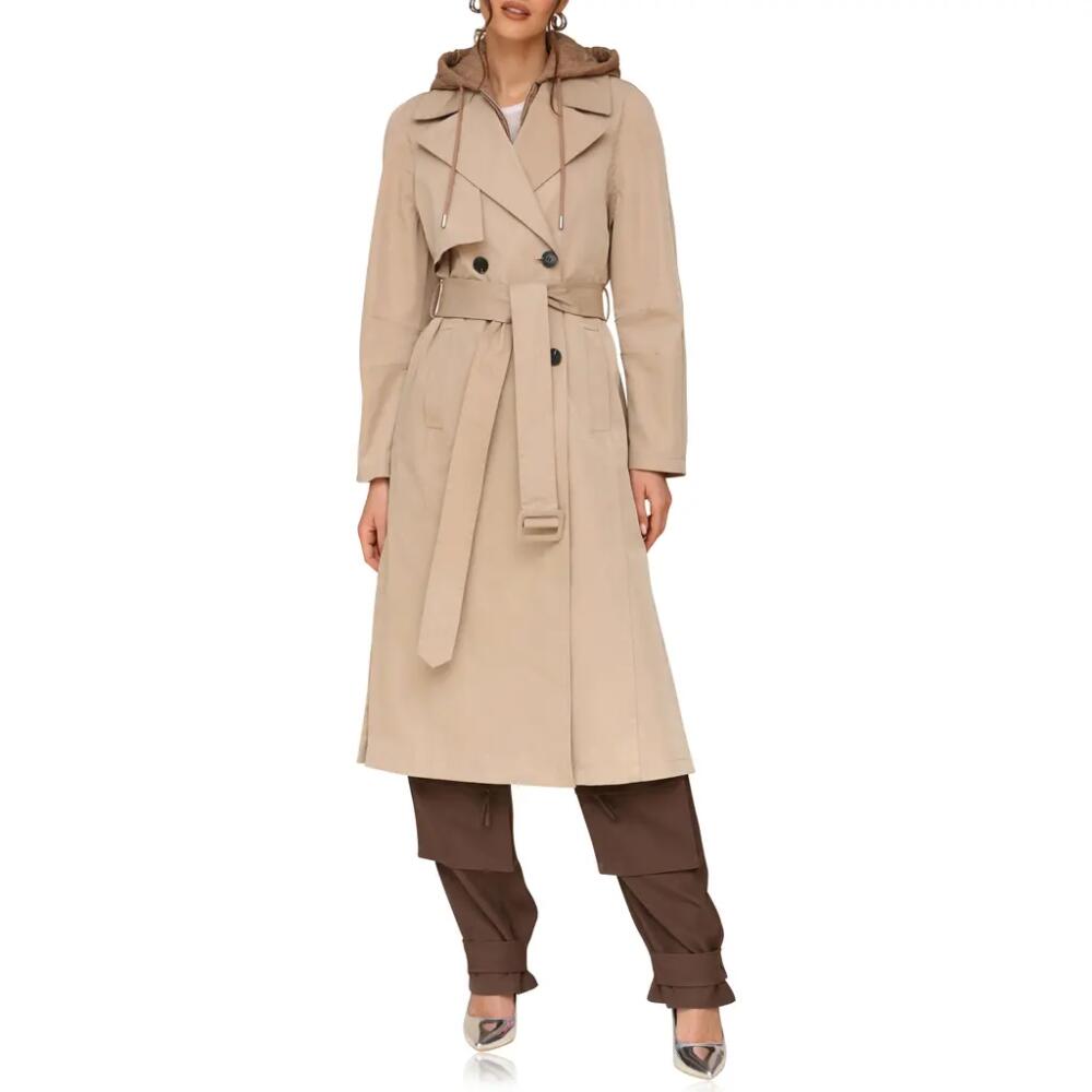 Avec Les Filles Double Breasted Trench Coat with Hooded Quilted Dickey in Khaki Cover