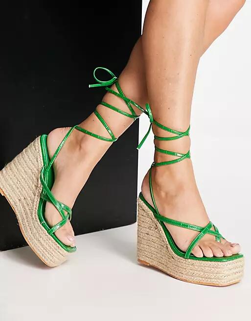 Simmi London espadrille wedge sandals in green Cover