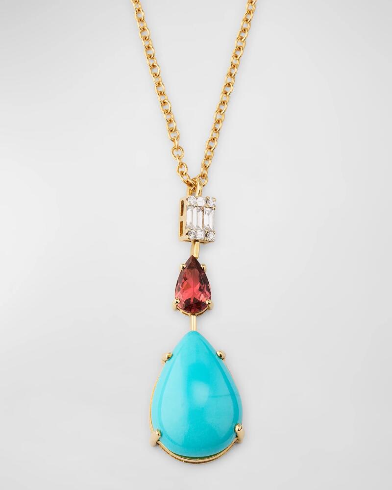 Miseno 18K Yellow Gold Turquoise Pendant Necklace with Diamond and Pink Sapphire Cover