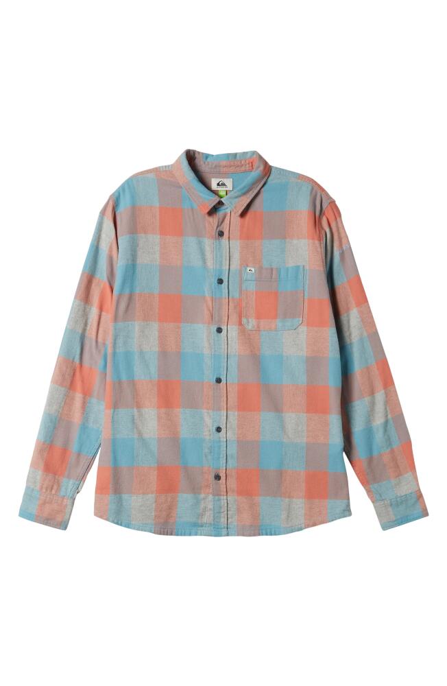 Quiksilver Motherfly Buffalo Check Button-Up Organic Cotton Flannel Shirt in Reef Waters Cover