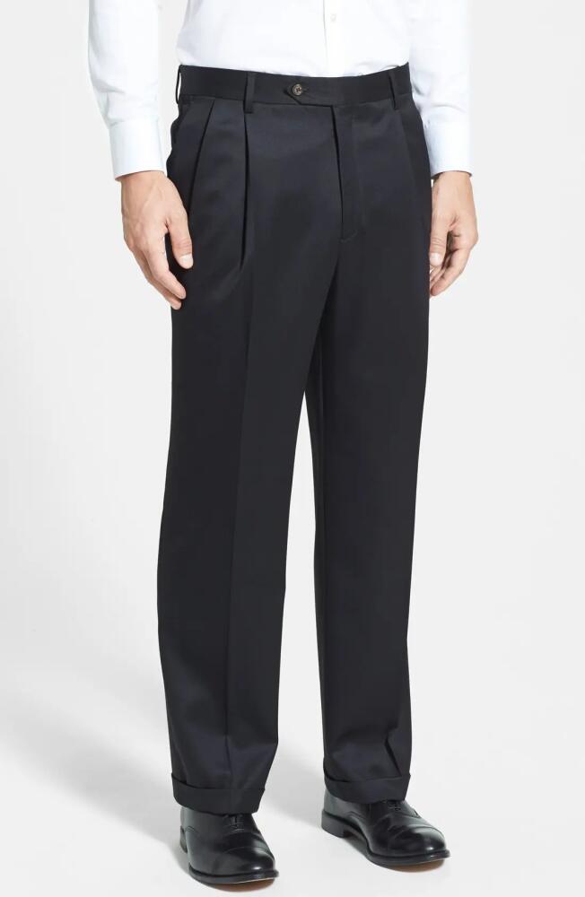 Berle Pleated Classic Fit Wool Gabardine Dress Pants in Black Cover