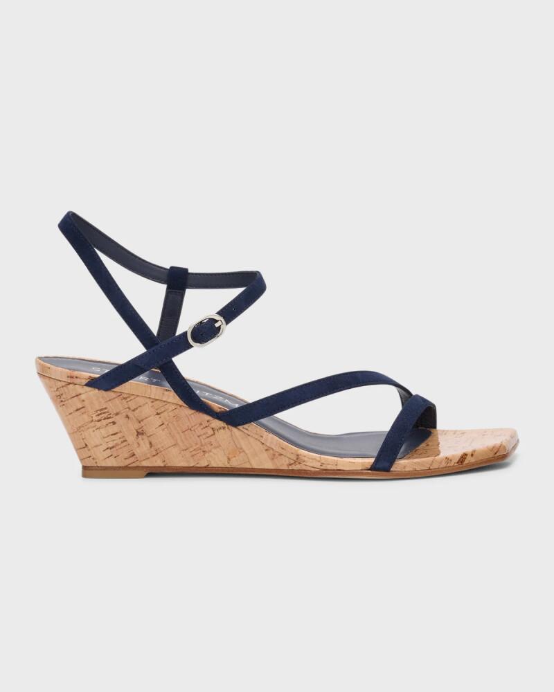 Stuart Weitzman Oasis Suede Ankle-Strap Wedge Sandals Cover