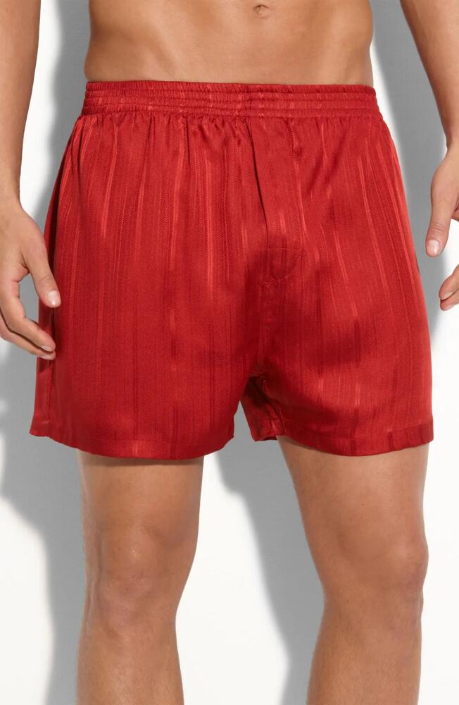 Majestic International Herringbone Stripe Silk Boxer Shorts in Mahogany Cover