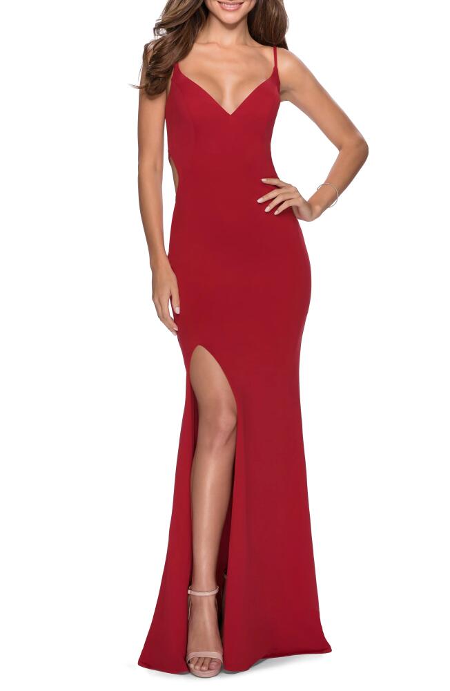 La Femme Strappy Back Jersey Gown in Red Cover