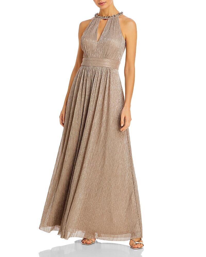 Eliza J Shimmering Cutout Halter Gown Cover