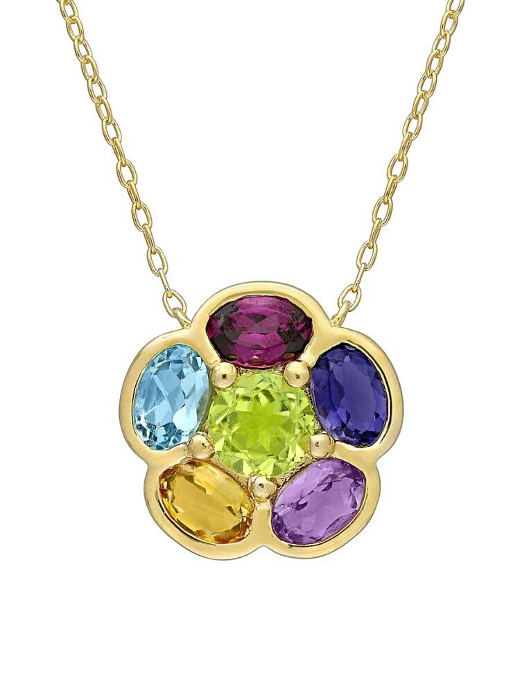 Sonatina Women's Yellow Goldtone Rhodium Plated Sterling Silver & Multi Stone Flower Pendant Necklace Cover