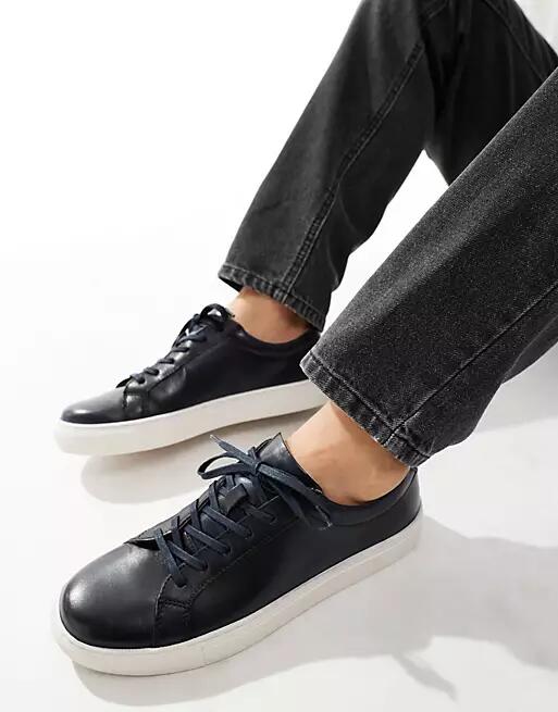 River Island leather sneakers in navy-Blue Cover