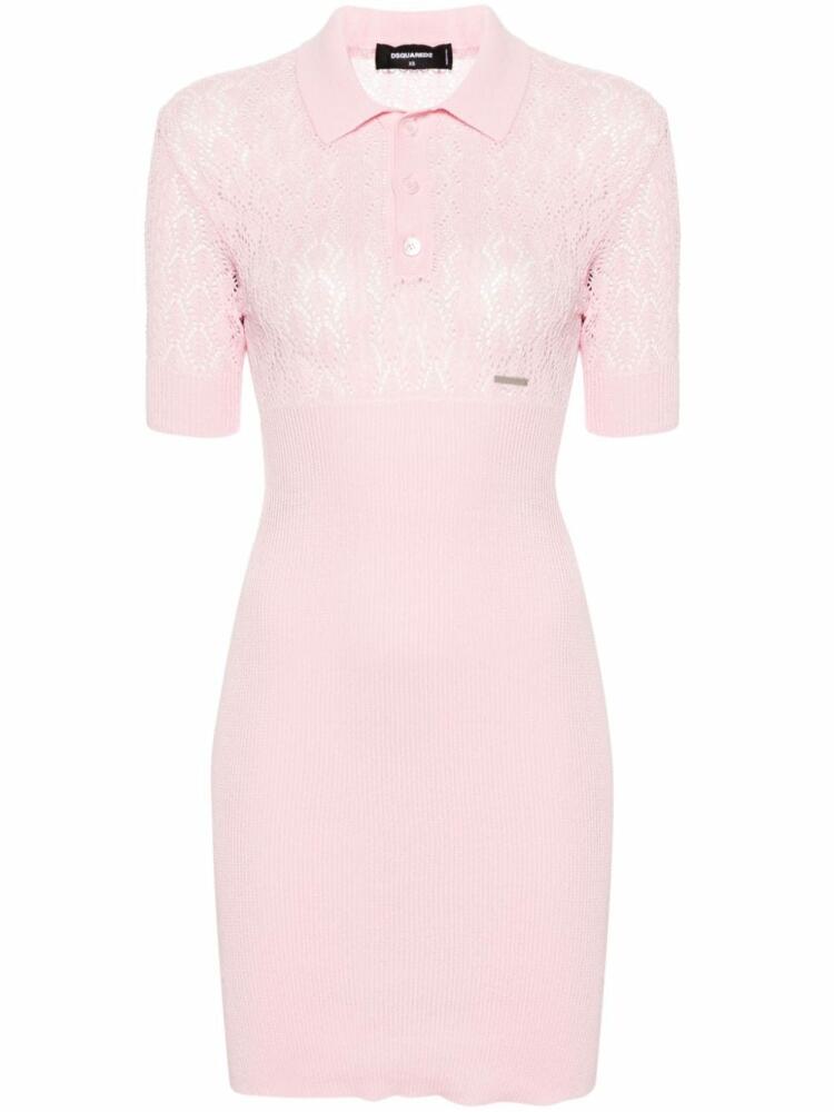 DSQUARED2 open-knit polo-collar dress - Pink Cover