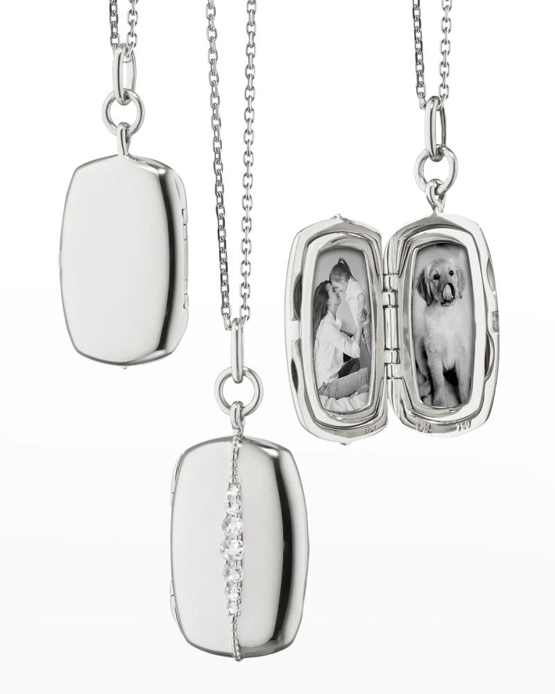 Monica Rich Kosann Sterling Silver Slim Rectangle Kate Locket with Graduated White Sapphires Cover