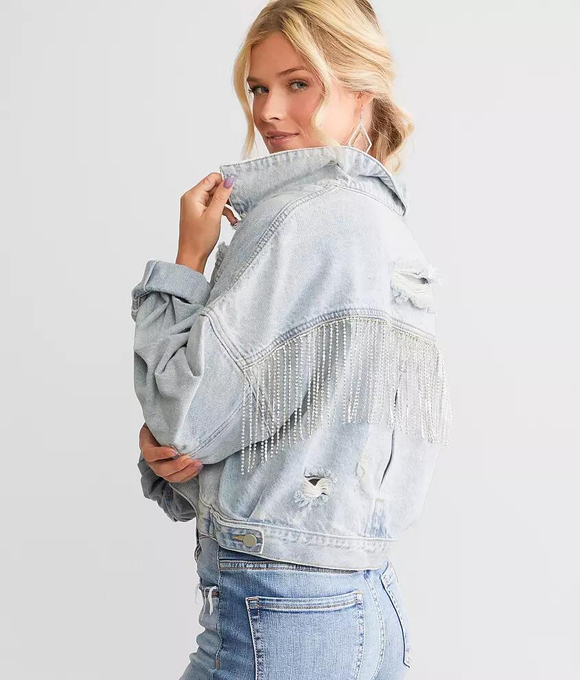 Blue B Rhinestone Fringe Denim Jacket Cover