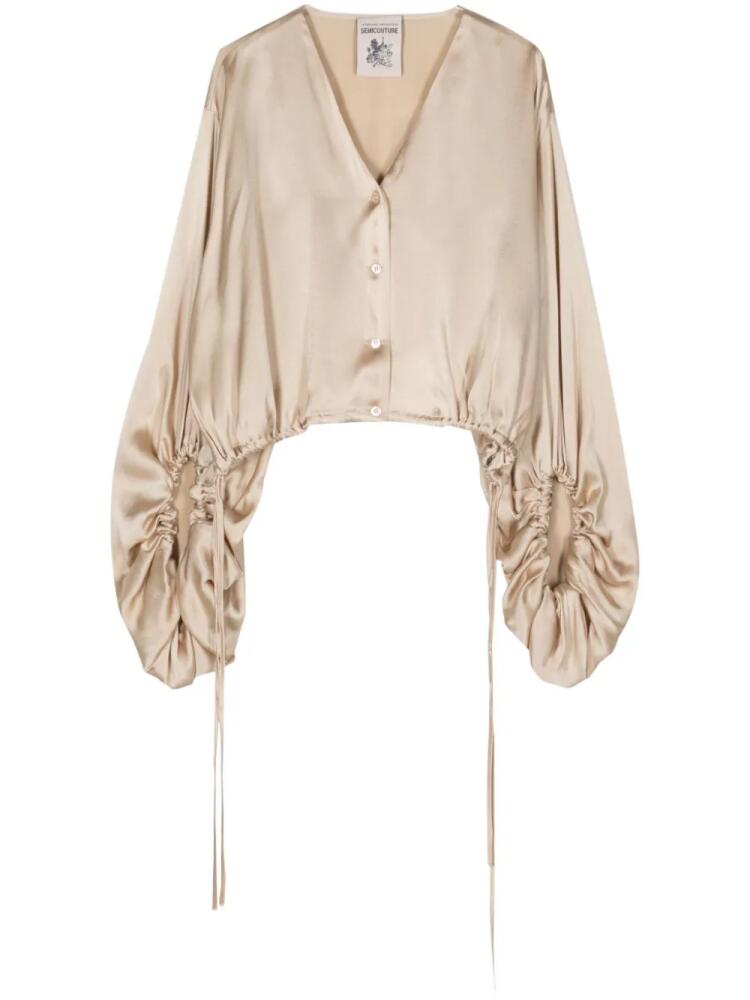 Semicouture satin cropped shirt - Neutrals Cover