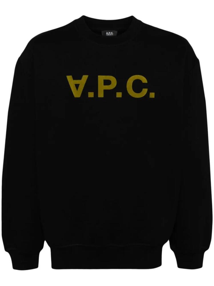 A.P.C. devoré effect logo-print round neck sweatshirt - Black Cover