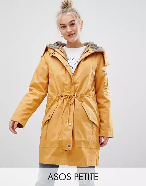 ASOS PETITE Parka with Detachable Faux Fur Liner-Neutral Cover