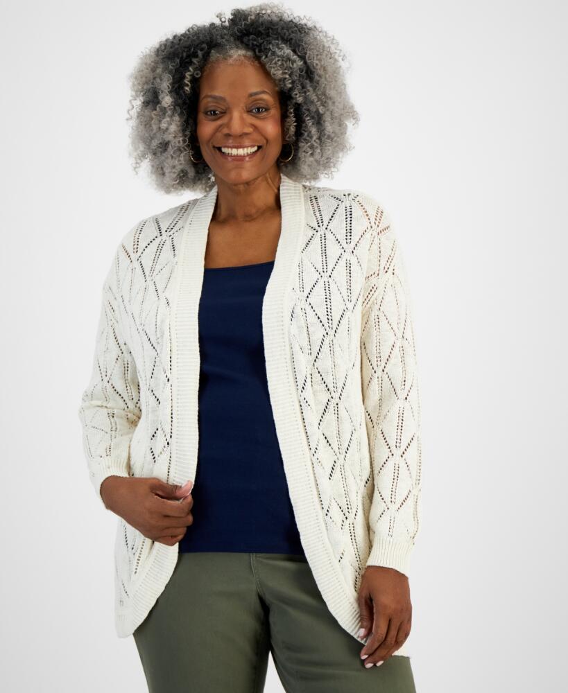 Style & Co Plus Size Open-Front Pointelle Cardigan, Created for Macy's - Palomino Cover