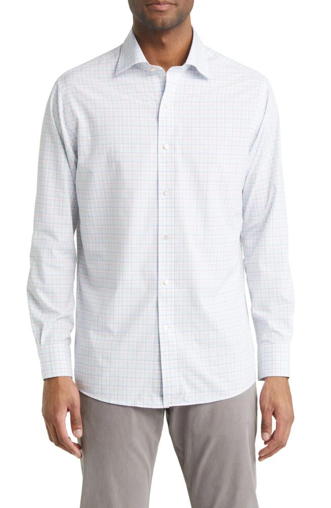 Peter Millar Crown Crafted Ryles Check Poplin Button-Up Performance Shirt in North Sky Cover