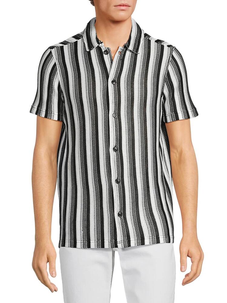 Karl Lagerfeld Paris Men's Striped Textured Shirt - Black White Cover