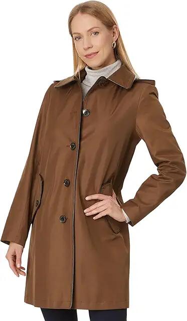 Lauren Ralph Lauren Sb W Faux Leather Trim 34 (Dark Terracotta) Women's Coat Cover