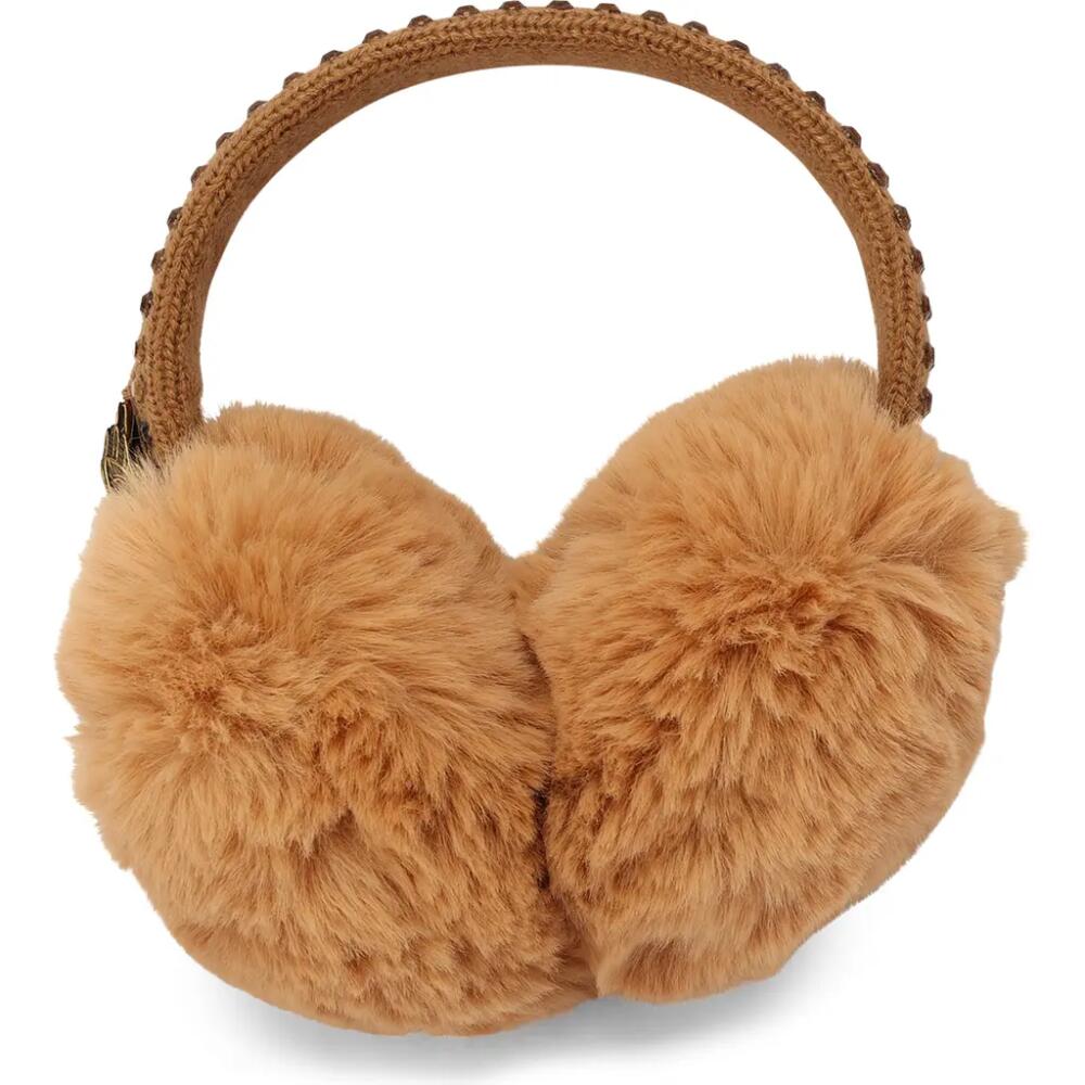 Kurt Geiger London Crystal Faux Fur Ear Muffs in Camel Cover