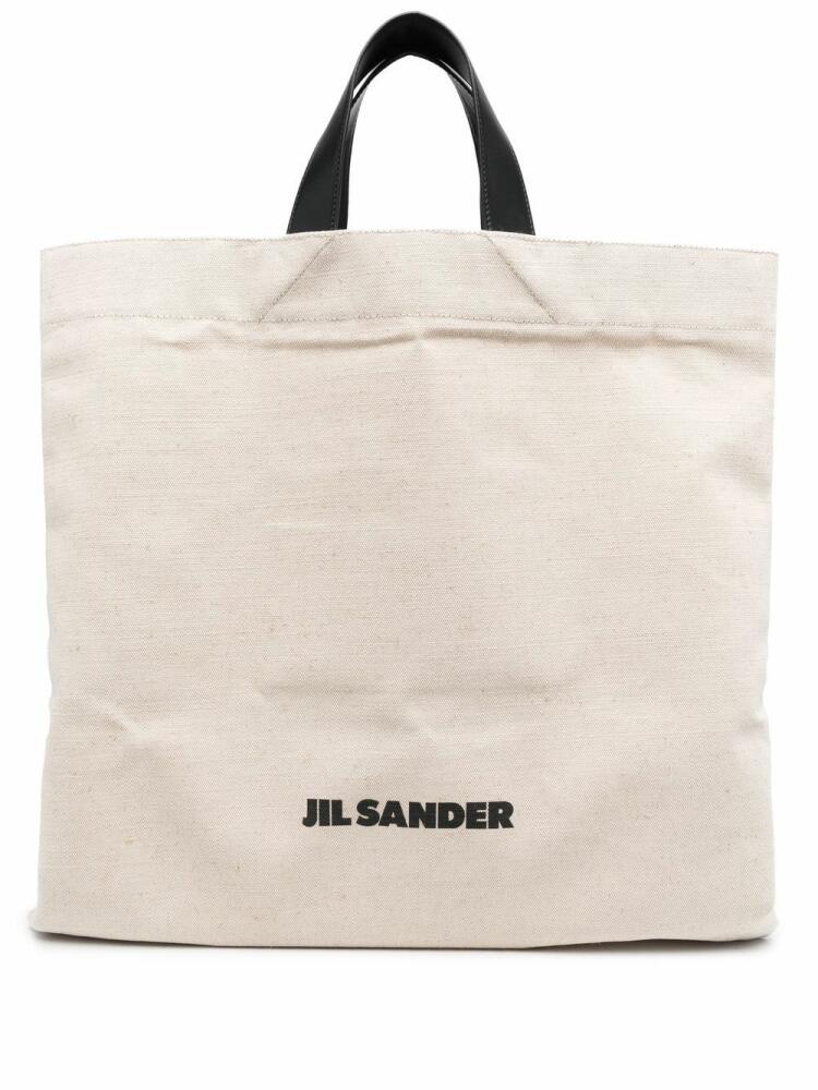 Jil Sander logo-print linen tote bag - Neutrals Cover