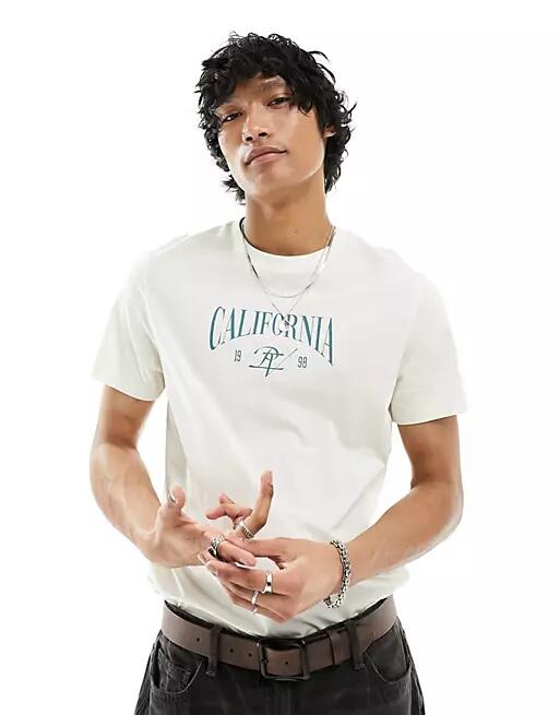 ASOS DESIGN T-shirt in off white with California chest print-Neutral Cover