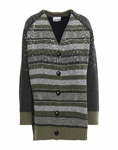 Ganni Woman Cardigan Military green Wool, Polyamide Cover