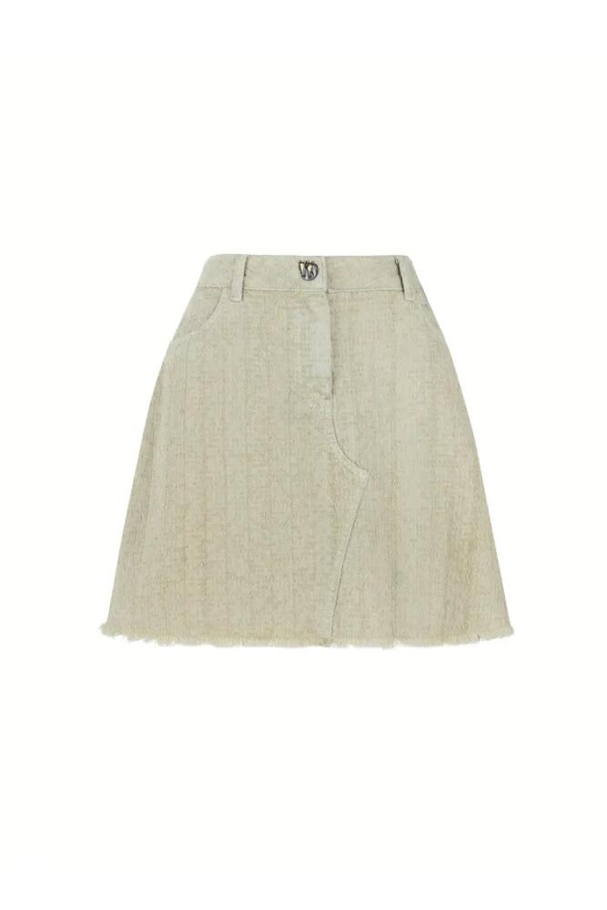 Nocturne Tasseled Mini Denim Skirt in Beige Cover