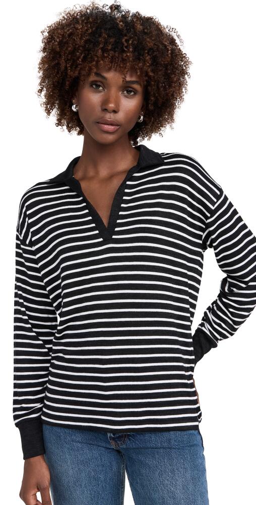 rag & bone The Knit Stripe Polo V Neck Blackwht Cover