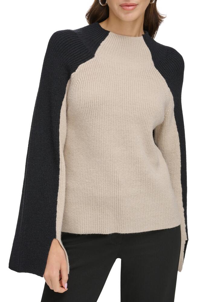 DKNY Colorblock Funnel Neck Sweater in Pebble/Black Cover